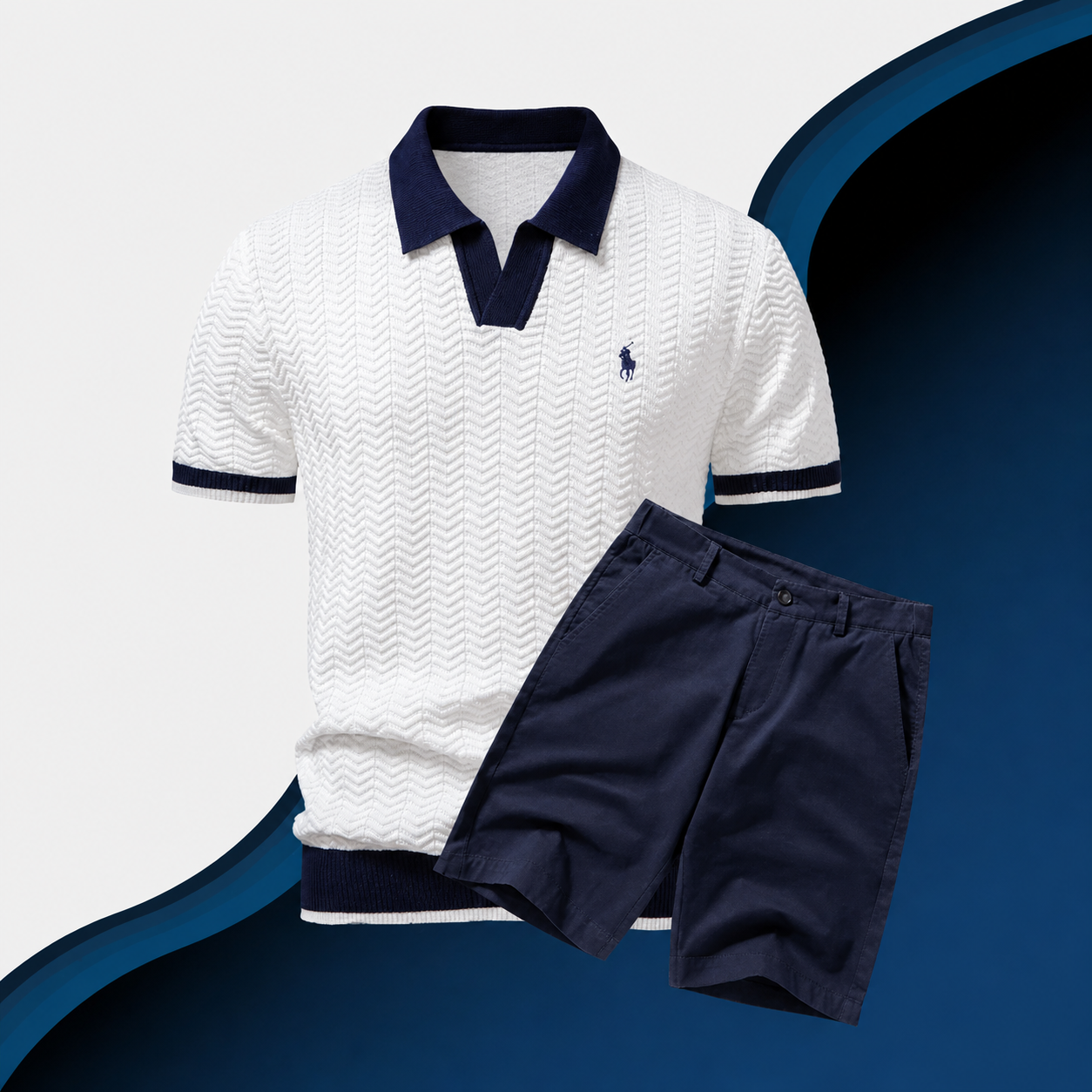 R&L - Slim Fit Cotton Shirt and Shorts Set