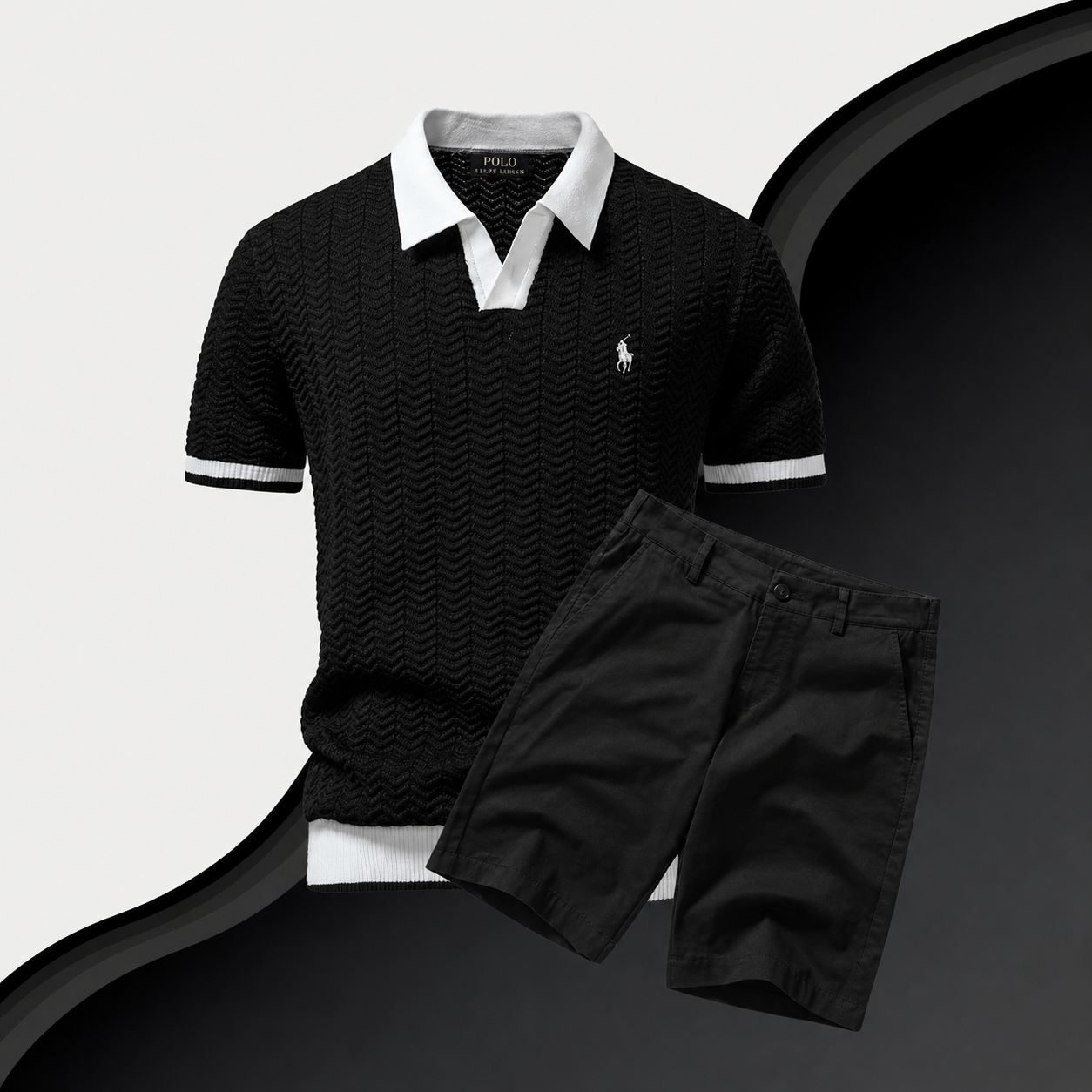 R&L - Slim Fit Cotton Shirt and Shorts Set