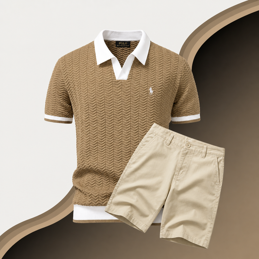 R&L - Slim Fit Cotton Shirt and Shorts Set