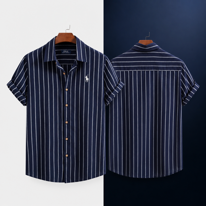R&L - Relaxed Fit Striped Shirt and Shorts Set