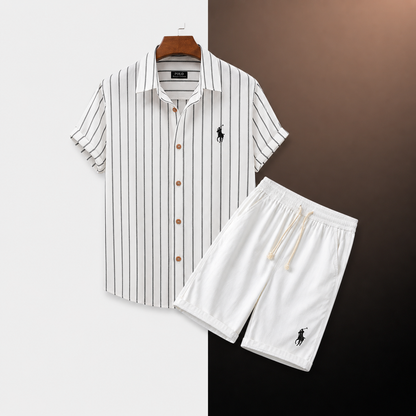 R&L - Relaxed Fit Striped Shirt and Shorts Set