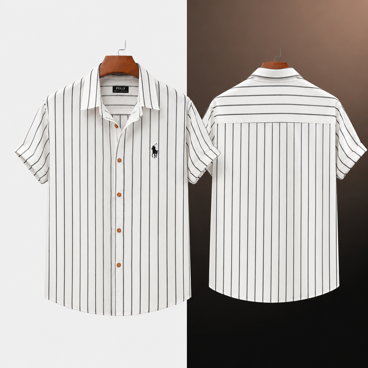 R&L - Relaxed Fit Striped Shirt and Shorts Set