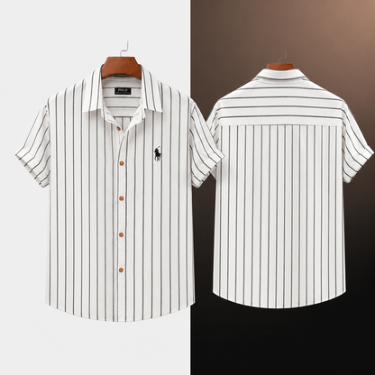 R&L - Relaxed Fit Striped Shirt and Shorts Set